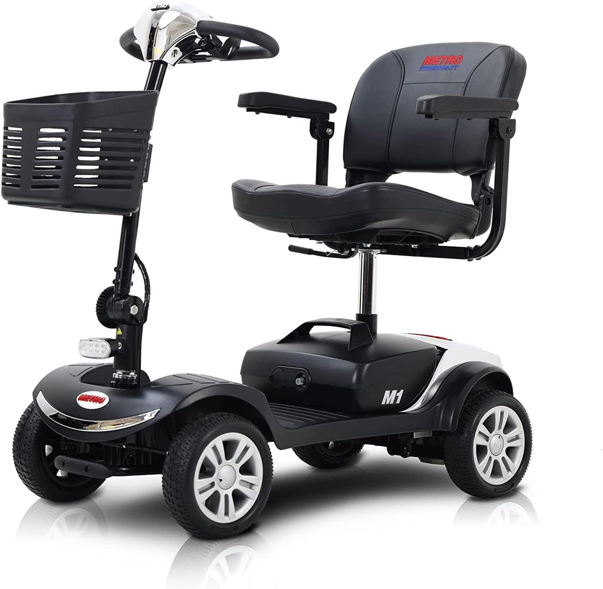 4-Wheel Electric Mobility Scooter for Adults and Seniors with Extended-Range Battery, Charger, and Basket