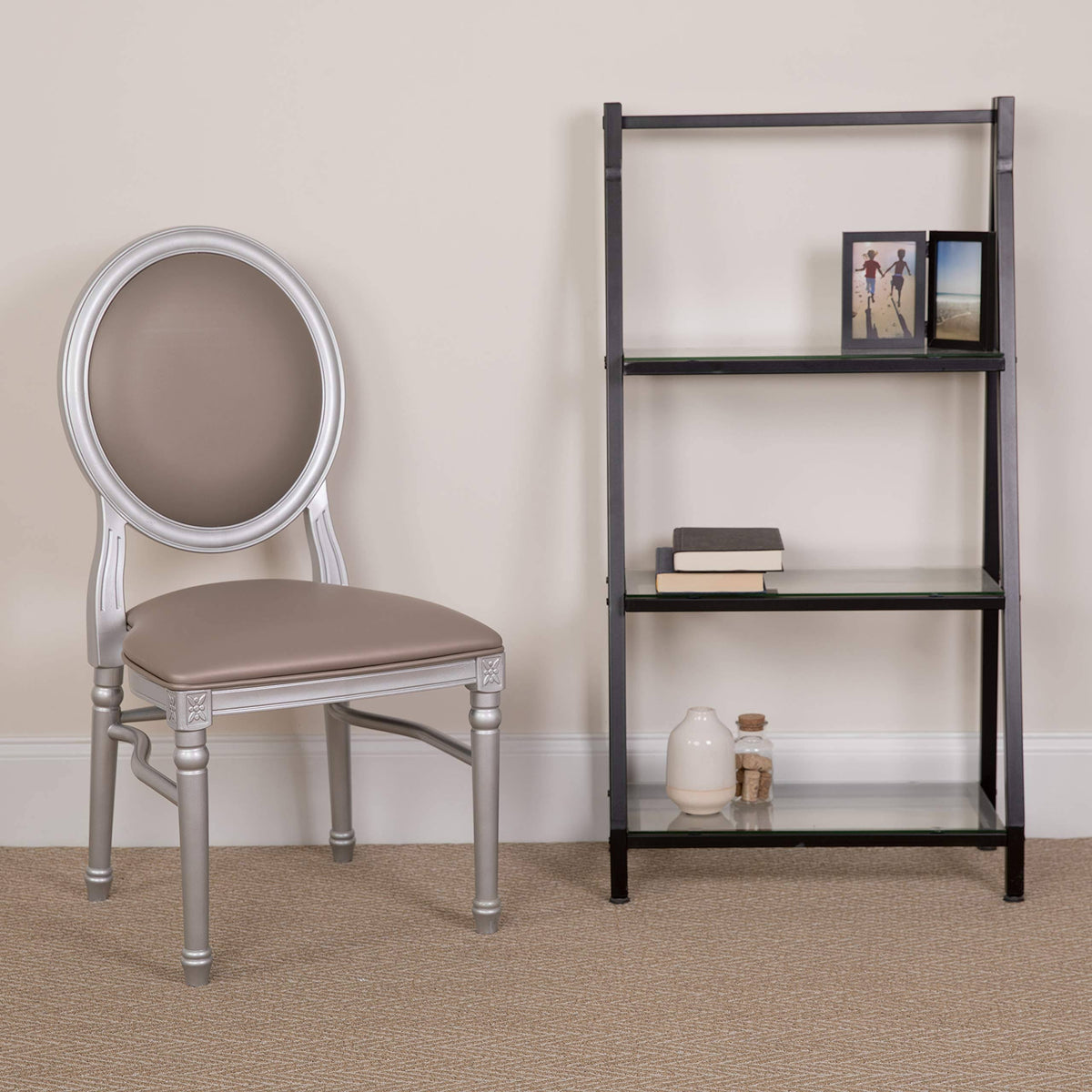 Flash Furniture Hercules Series King Louis Chair Set, 2-Pack with 900 lb. Capacity, Taupe Vinyl Seat and Back, Silver Frame