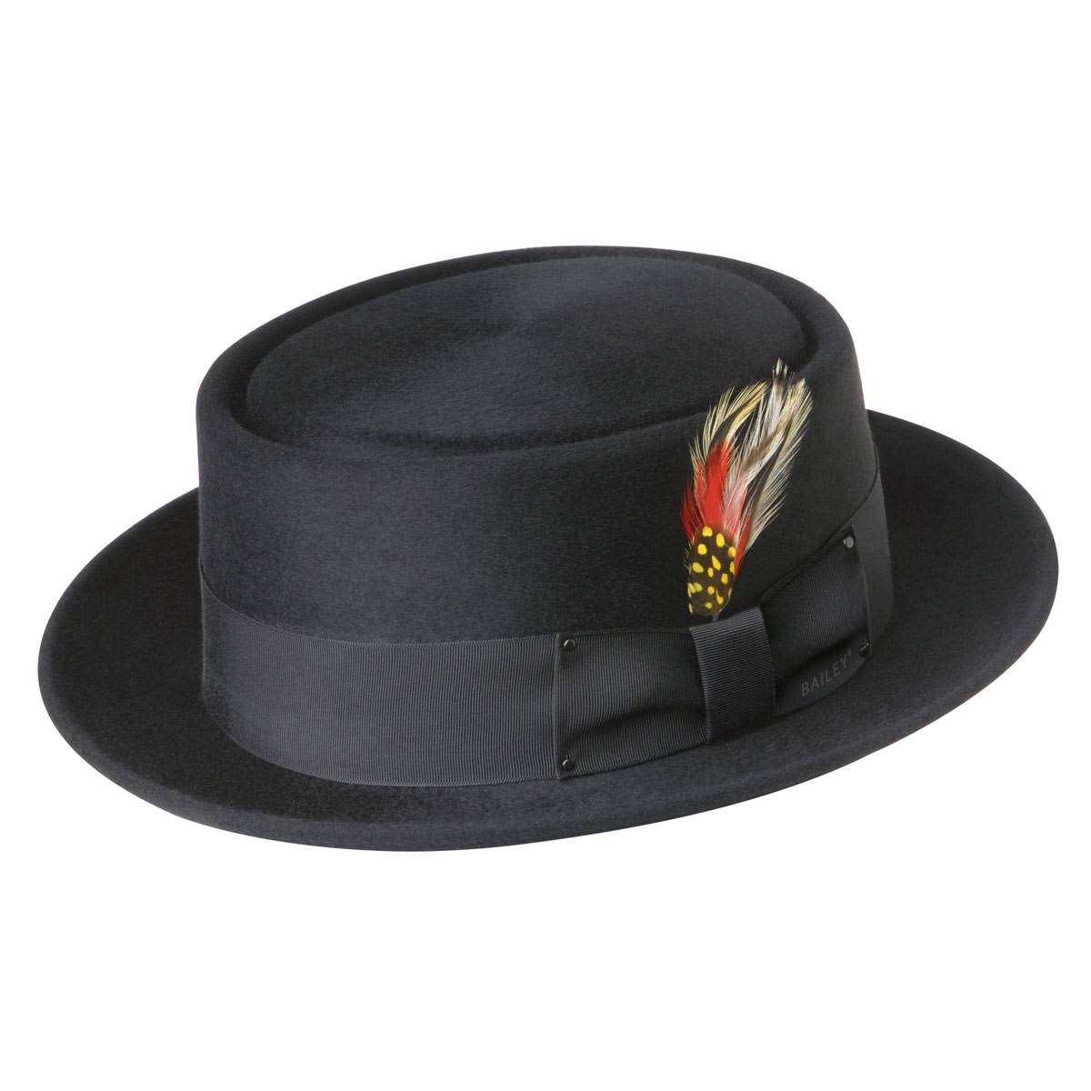 Mens Bailey Jett Pork Pie Hat, Black, Size 7 5/8