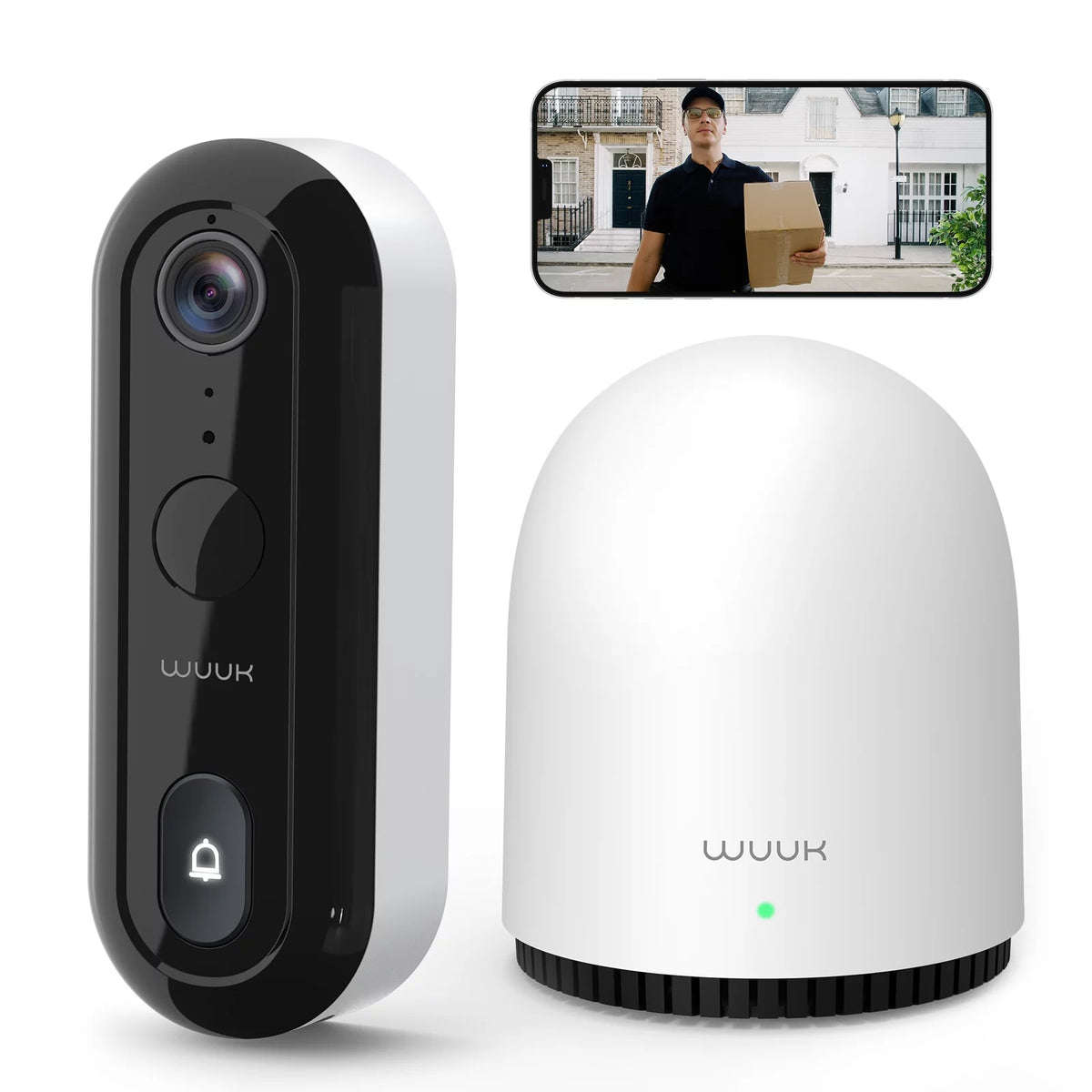WUUK 2K Wireless Video Doorbell Camera with Battery Power, Free 32GB Local Storage Base Station, Triple Motion Detection and Alexa & Google Compatibility