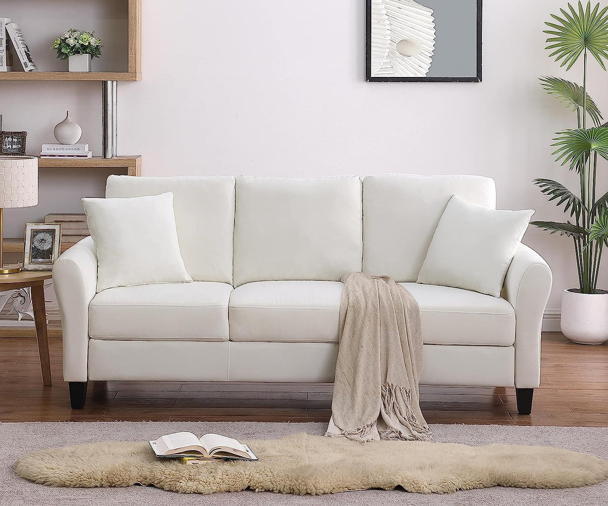 SZLIZCCC 78-Inch Cream Velvet Three-Seater Sofa with Soft Seating for Living Room, Apartment or Bedroom
