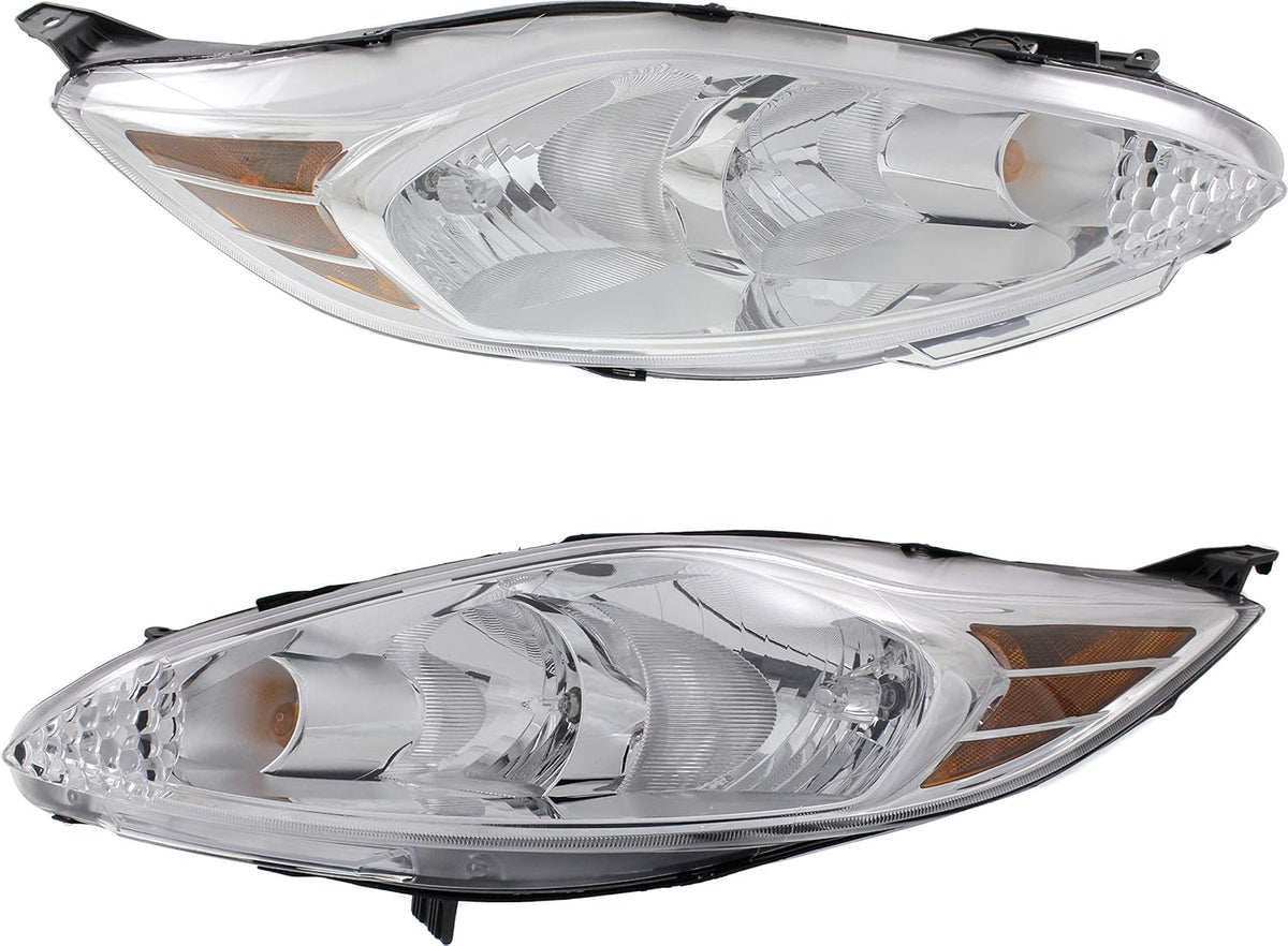 Evan-Fischer Clear-Lens Halogen Headlight Set for 2011-2013 Ford Fiesta, CAPA Driver and Passenger Side Pair with Bulbs