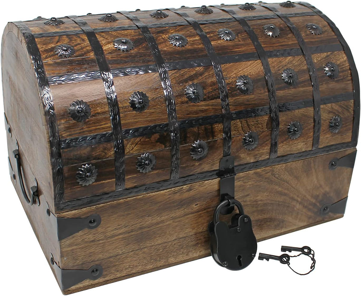 Pack of 2 Nautical Cove X-Large Pirate Treasure Chests, 16 x 11 x 10.5, with Iron Lock and Skeleton Key