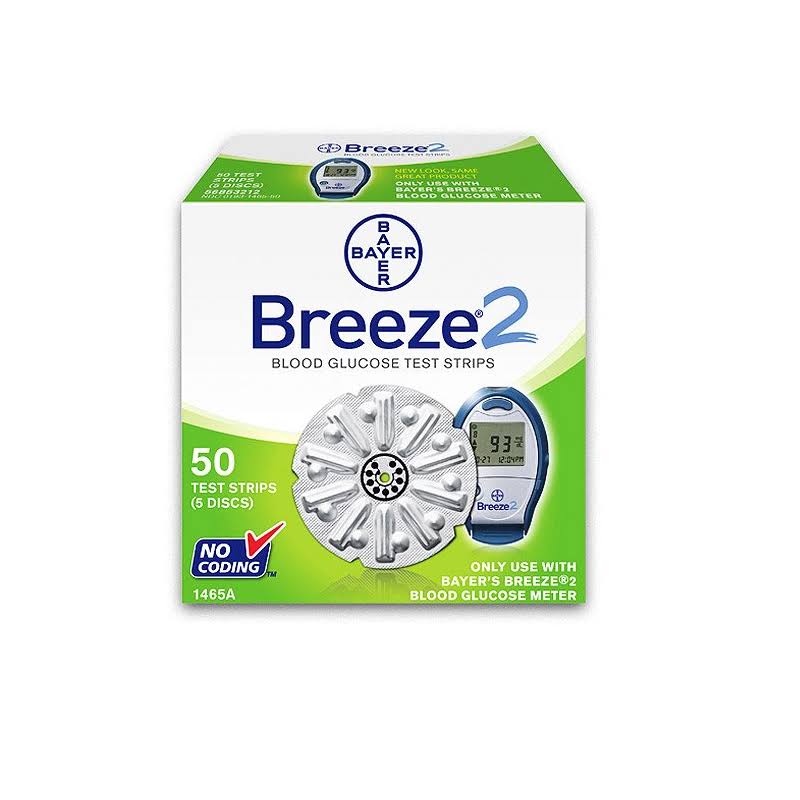 Bayer Breeze 2 Test Strips for Blood Glucose Monitoring, 50 Strips