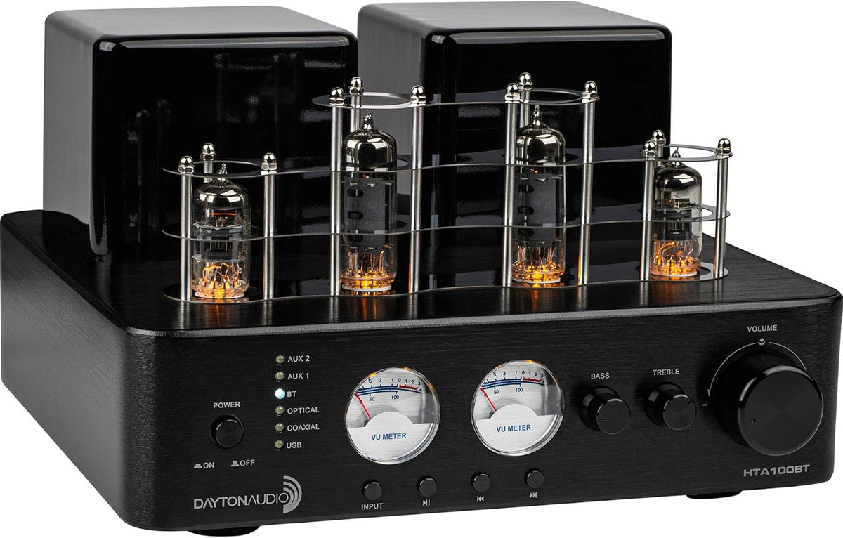 Dayton Audio HTA100BT 100W Hybrid Stereo Tube Amplifier with Bluetooth, USB, Aux, Phono In and Sub Out