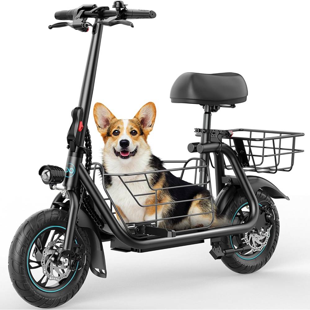 Gyroor 550W Electric Scooter with Basket and Seat, Up to 20-Mile Range