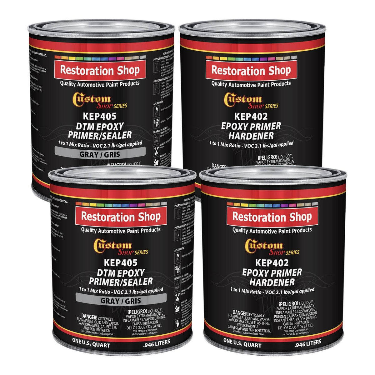 Custom Shop Gray Epoxy Primer/Sealer, 2.1 VOC Gallon Kit with Anti-Corrosive DTM Formula for Automotive and Industrial Use