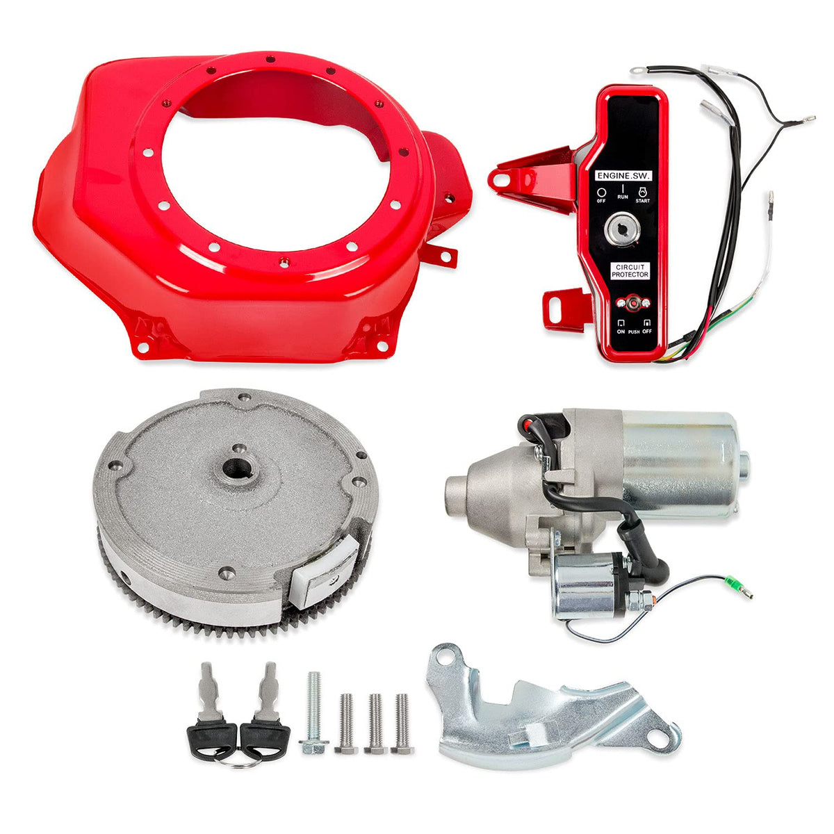 Wztepeng Electric Start Kit for Predator 212 Non-Hemi Head and Honda GX160 5.5HP or GX200 6.5HP Engines, Including Switch, Starter Motor, Ignition, Flywheel and Fan Cover