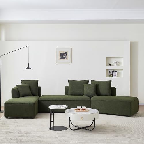 Oversized L-Shaped Sectional Sofa with Chaise Lounge, Upholstered Living Room Couch Featuring 3 Back Pillows and 2 Throw Pillows, Orange