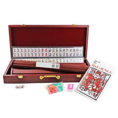 Complete American Mahjong Set with 166 Tiles, 4 Wooden Racks and Pushers in a Wooden Case