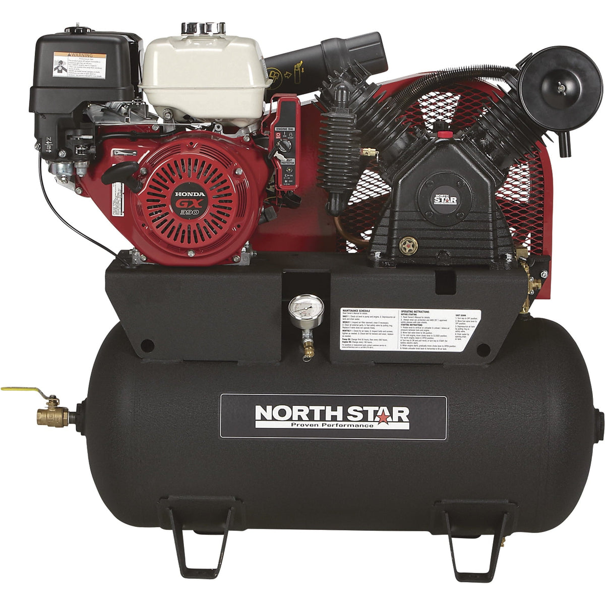 NorthStar Portable Gas-Powered Air Compressor with Honda GX390 OHV Engine, 30-Gallon Horizontal Tank and 24.4 CFM at 90 PSI