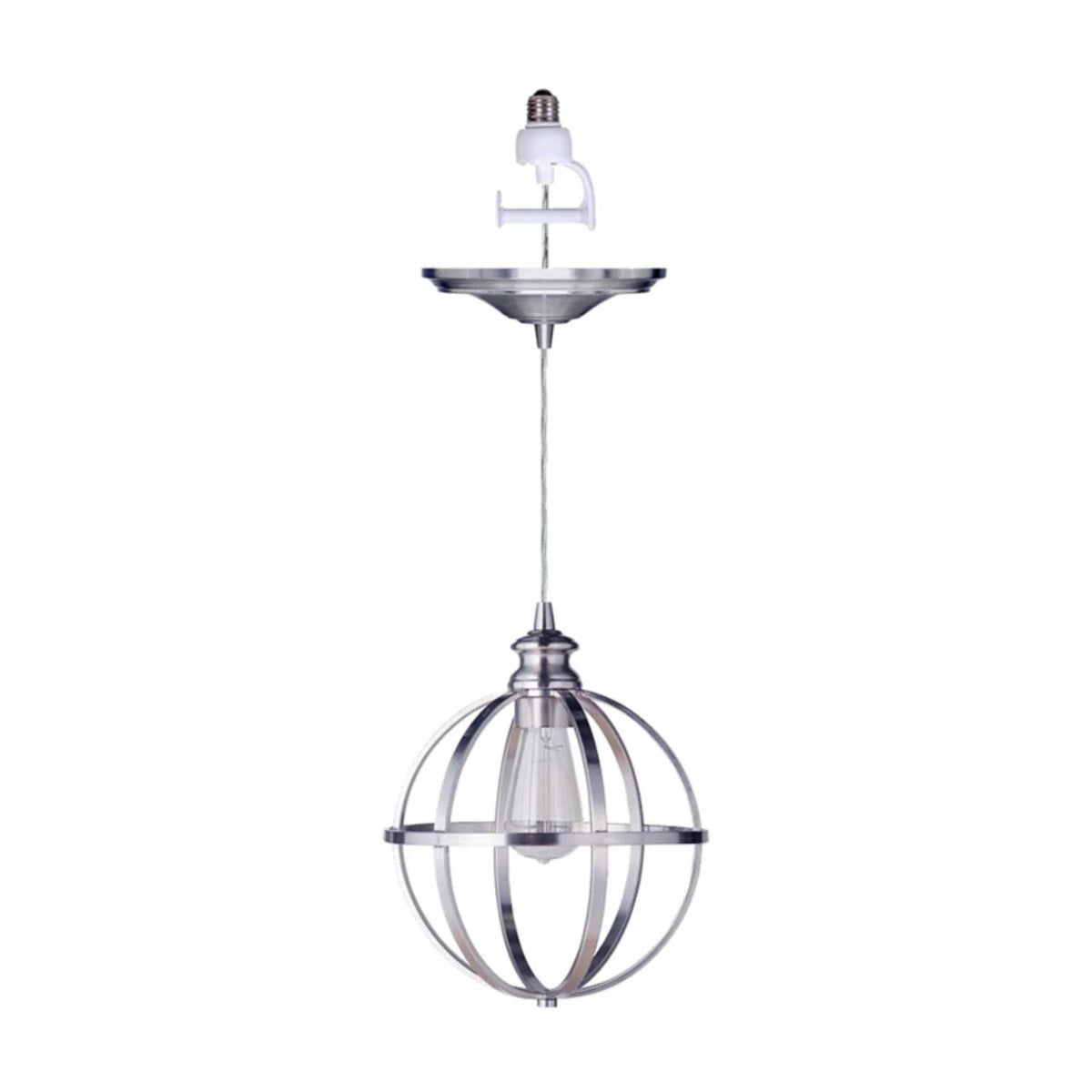 Worth Home Products Instant Pendant Recessed Light Conversion Kit with Brushed Nickel Globe Cage Shade and Vintage Bulb, PKN-4030-0030-B