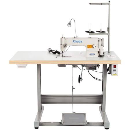 VEVOR DDL8700 Medium Industrial Lockstitch Sewing Machine Set with Servo Motor, Table Stand and LED Lamp, White