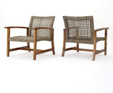 Christopher Knight Home Hampton 2-Piece Outdoor Wicker Club Chair Set with Acacia Wood Frames, Natural Stained / Grey