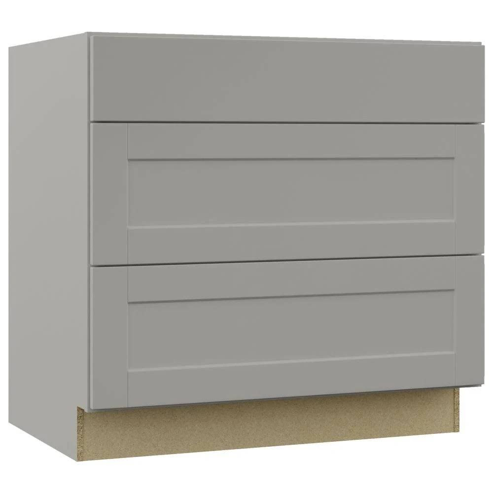 Hampton Bay Shaker Base Cabinet in Dove Gray, KDB36-SDV, Assembled with Pots and Pans Drawer, 36 in. x 34.5 in. x 24 in.
