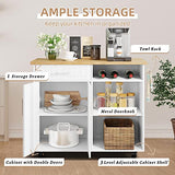 Shintenchi Rolling Kitchen Island Cart with Large Worktop, Cabinet Storage, Drawers, Towel Rack and Wheeled Side-Table Design, White