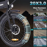 Folding 20′′ x 3.0 Fat-Tire Electric Bike for Adults with 374.4Wh Battery, 20MPH Cargo E-Bike, LCD Color Display and 6-Speed Gears, Fits Riders 50+
