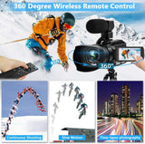 4K HD Camcorder with 48MP, 60FPS, 30X Digital Zoom, Auto Focus and LED Function, 4500mAh Battery, Handheld Stabilizer, Remote, Microphone and 64G SD Card