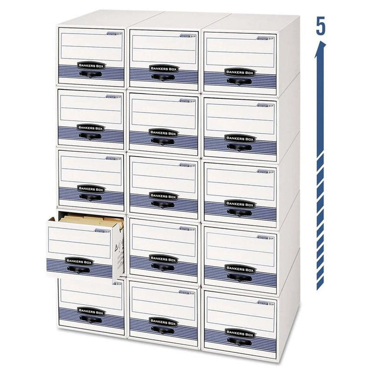 Bankers Box Stor/Drawer Steel Plus Letter Storage Boxes in White/Blue, 6 per Carton