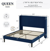 Allewie Queen Velvet Platform Bed with Vertical Channel-Tufted Wingback Headboard, Strong Wooden Slats, No Box Spring Required, Easy Assembly, Black