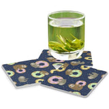4-Piece Donut Sloth Ceramic Coaster Set, 3.9-Inch Absorbent Heat-Resistant Drink Coasters with Cork Bases for Home, Kitchen or Bar