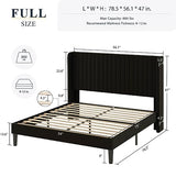 Allewie Queen Velvet Platform Bed with Vertical Channel-Tufted Wingback Headboard, Strong Wooden Slats, No Box Spring Required, Easy Assembly, Black