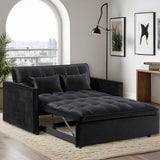 Convertible 3-in-1 Sleeper Sofa Bed with Pullout Bed and Side Pocket, Black Futon Loveseat for Living Room, Bedroom or Small Spaces