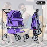 BestPet Purple Cat Carrier Stroller with Four Wheels