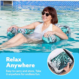 Sloosh Inflatable Pool Lounge Chair with Plant Pattern, Floating Hammock Mat for Adults, Water Raft for Pool, Beach and Summer Parties