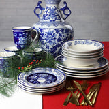 Euro Ceramica Blue Garden 16-Piece Stoneware Dinnerware Set, Oven Safe and Hand Painted, Service for 4, White and Blue Floral Vase Design