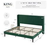 Allewie Queen Velvet Platform Bed with Vertical Channel-Tufted Wingback Headboard, Strong Wooden Slats, No Box Spring Required, Easy Assembly, Black