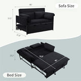 Convertible 3-in-1 Sleeper Sofa Bed with Pullout Bed and Side Pocket, Black Futon Loveseat for Living Room, Bedroom or Small Spaces