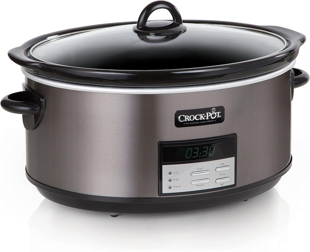 Crock-Pot 8-Quart Programmable Slow Cooker with Auto Warm Setting and Black Stainless Steel Finish