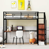 Black Twin Metal Loft Bed with Desk, Lateral Storage, Ladder, Wardrobe and MDF Finish, Featuring Glam Modern Contemporary Styling and Handmade Headboard