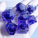 Handmade Sharp-Edge Resin DND Dice Set with Quicksand Liquid Design, 7-Piece Polyhedral RPG Dice Collection with Box, Styles 12 Quicksand Blue