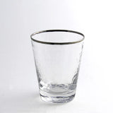 Silver Double Old Fashioned Glass Set with Metallic Split-P Rim Design