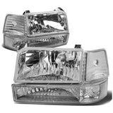 Chrome/Clear 6pcs Headlight and Corner/Side Marker Lamp Set for 92-96 Ford F150/F250/F350/Bronco, 5 Gen 93 94 95, Left+Right, DNA Motoring