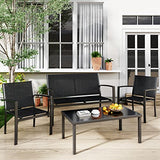 Greesum 4-Piece Outdoor Patio Conversation Set with Glass Coffee Table, Black Furniture for Lawn, Garden or Poolside