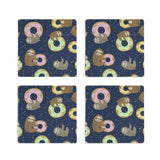 4-Piece Donut Sloth Ceramic Coaster Set, 3.9-Inch Absorbent Heat-Resistant Drink Coasters with Cork Bases for Home, Kitchen or Bar