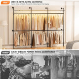 Aheaplus Industrial Pipe Clothing Rack with LED Lights & Shelves, Reversible 79.7in Heavy-Duty Garment Wardrobe for Walk-In Closet, Black