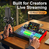 Podcast Microphone and Audio Mixer Bundle with 3.5mm Condenser Mic, Live Sound Card, Voice Changer and Denoise, Equipment for PC and Phone Streaming, Singing and Gaming