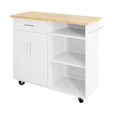 Shintenchi Rolling Kitchen Island Cart with Large Worktop, Cabinet Storage, Drawers, Towel Rack and Wheeled Side-Table Design, White
