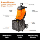 LawnMaster FD1503 15-Amp Electric Wood Chipper Shredder with 1.8-Inch Cutting Diameter and 14:1 Maximum Reduction