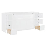 Twin Wall Bed with Wood Cabinet Frame, Charging Station, Outlet, USB Ports and Storage Drawers, Space-Saving Murphy Bed for Home Office or Studio, White