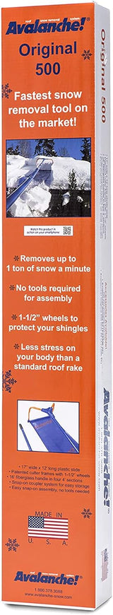Avalanche Original 500 Roof Rake with 17-Inch Head, Slide Material and 1.5-Inch Wheels, 16 Feet Long for Snow Removal on Standard Asphalt Shingled Roofs