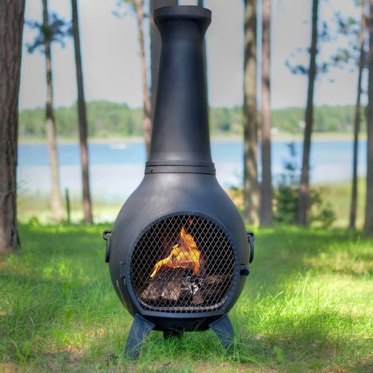 The Blue Rooster Prairie Cast Aluminum Chiminea in Charcoal