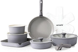 SENSARTE 17-Piece Nonstick Ceramic Cookware Set with Removable Handles, Induction Compatible Pots and Pans, Dishwasher and Oven Safe, Gray