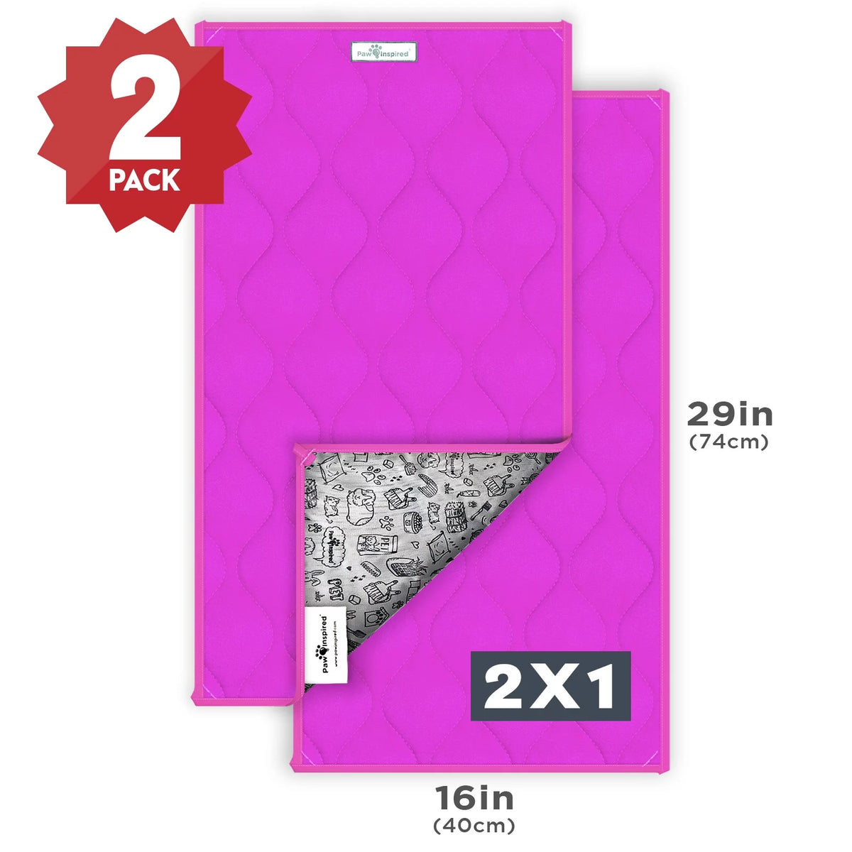 Washable Fleece Cage Liners, 2ct Guinea Pig Bedding Mats with Absorbent Pee Pads and Waterproof Bottom, C&C 2X1, Pink