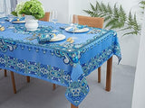 YiHomer Mykonos Blue Paisley Tile-Bordered Tablecloth, 60 x 84 Rectangle, Stain- and Water-Resistant Indoor or Outdoor Tabletop Cover for Picnics and Dinner Parties