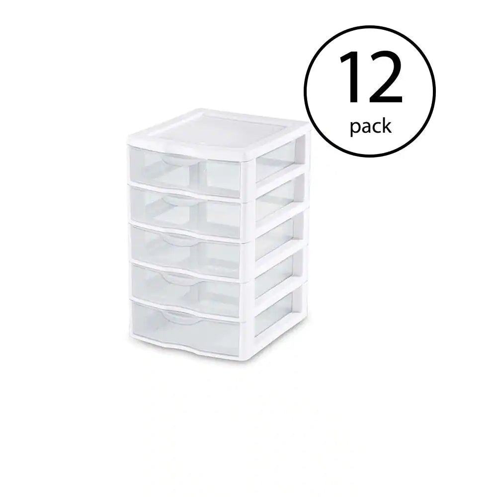 12-Pack Clearview Small Plastic Desktop Storage Units by Sterilite, Each with 5 Drawers in White
